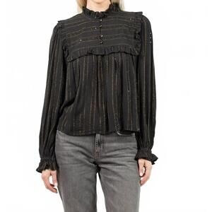 NEW MAHILA vivienne long sleeve blouse in black/gold stripes